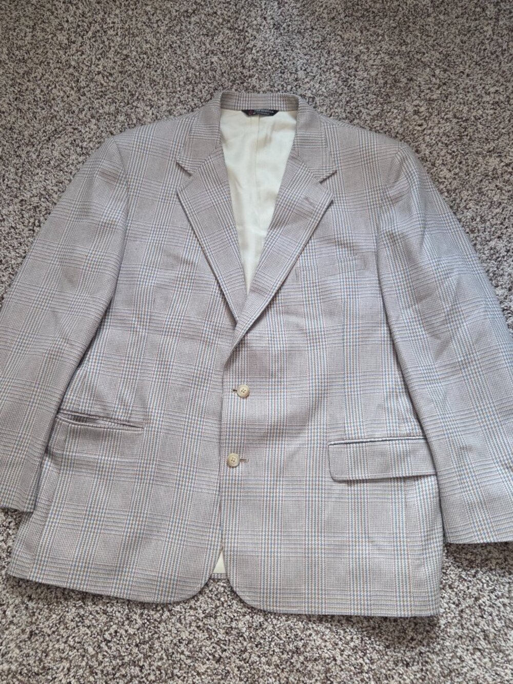 Vintage Orvis Blazer Mens 44R Tan Blue Wool Tweed Houndstooth Check USA Made